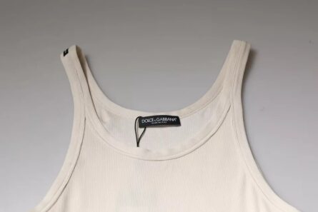 Off White Cotton Sleeveless Round Neck Tank T-shirt - Image 7