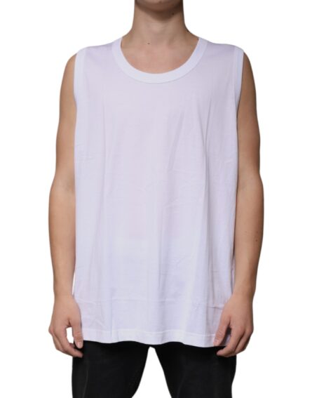 White Cotton Sleeveless Round Neck Tank T-shirt - Image 2