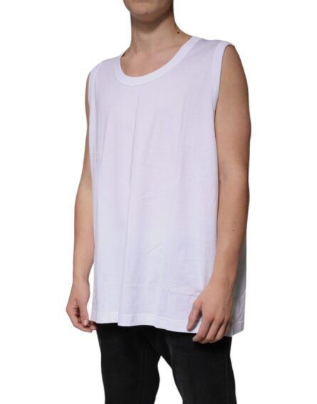 White Cotton Sleeveless Round Neck Tank T-shirt - Image 3