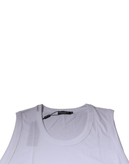 White Cotton Sleeveless Round Neck Tank T-shirt - Image 6