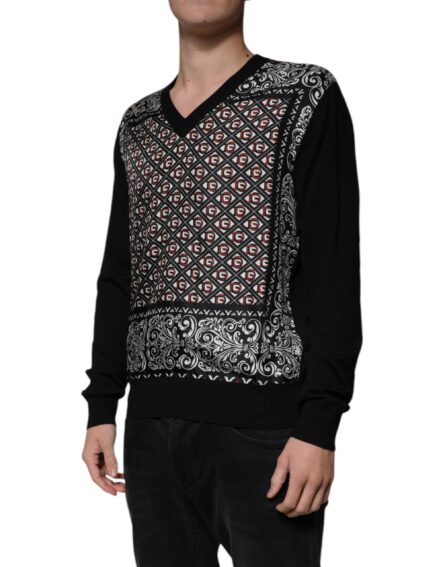 Black Logo Wool V-neck Pullover Sweater - Image 3