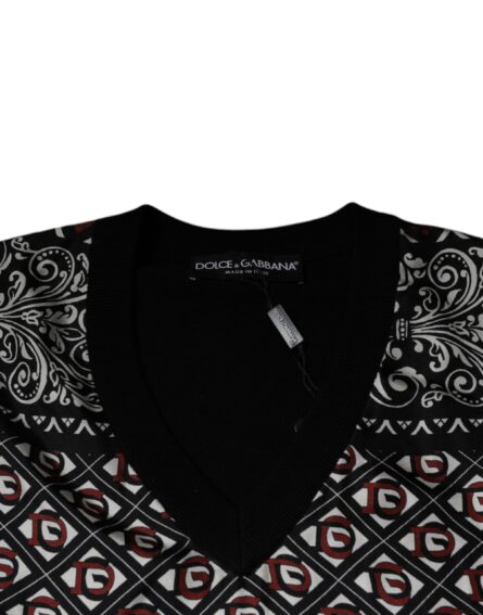 Black Logo Wool V-neck Pullover Sweater - Image 7
