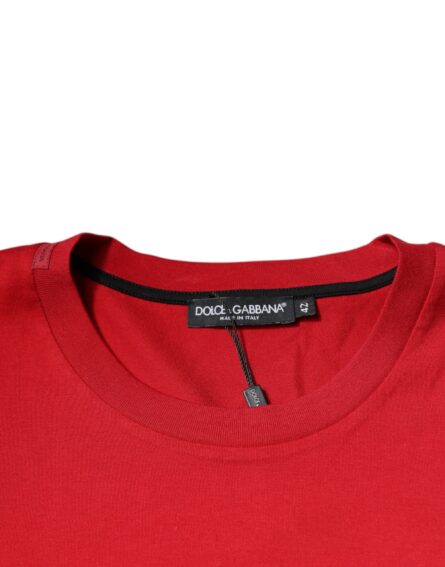 Red Logo Print Cotton Crew Neck T-shirt - Image 5