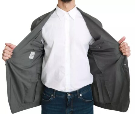 Gray Cotton Single Breasted Formal Blazer - Image 3