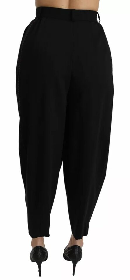 Black Wool High Waist Pleat Front Cropped Pants - Image 8