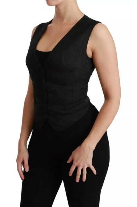 Black Lace Waistcoat Slim Vest Silk Top - Image 5