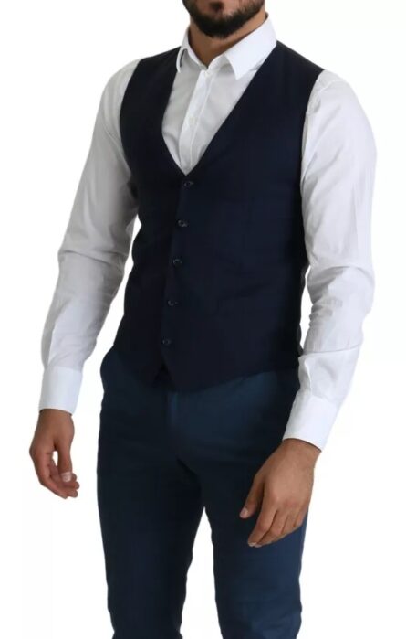 Navy Blue Men Formal Dress Waistcoat Vest - Image 3