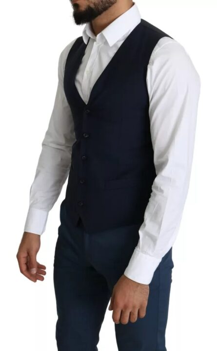 Navy Blue Men Formal Dress Waistcoat Vest - Image 4