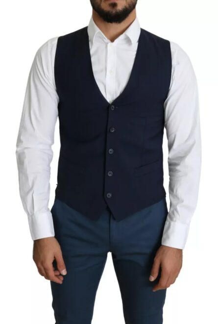 Navy Blue Men Formal Dress Waistcoat Vest - Image 5