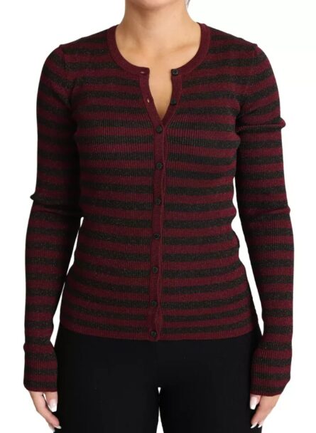 Black Red Striped Womens Cardigan Sweater - Image 2