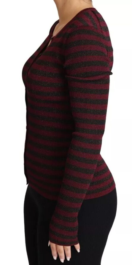 Black Red Striped Womens Cardigan Sweater - Image 3