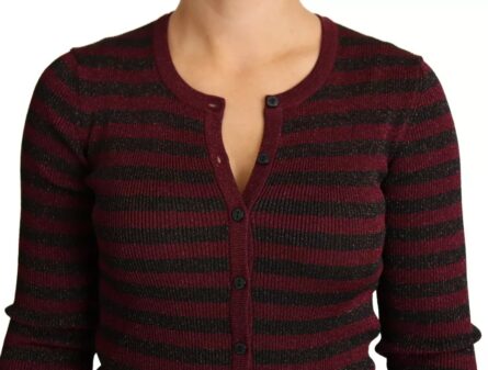 Black Red Striped Womens Cardigan Sweater - Image 4