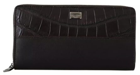 Brown Exotic Leather Zip Around Continental Clutch Wallet - Image 8