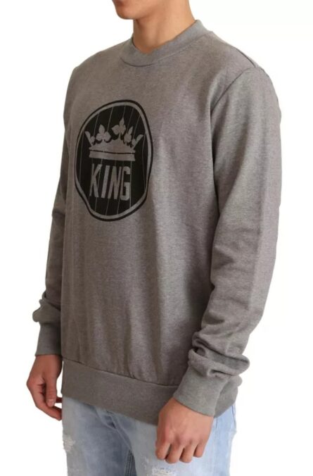 Gray Crown King Cotton Pullover Sweater - Image 4