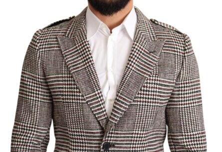 Gray Check Plaid Long Trench Coat Jacket - Image 4