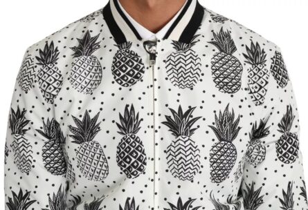 White Black Pineapple Bomber Coat Jacket - Image 4