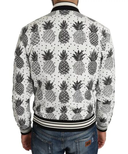 White Black Pineapple Bomber Coat Jacket - Image 5