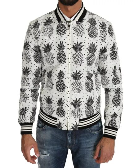 White Black Pineapple Bomber Coat Jacket - Image 8