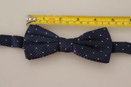 Blue Patterned Silk Adjustable Neck Bow Tie Men - Image 3