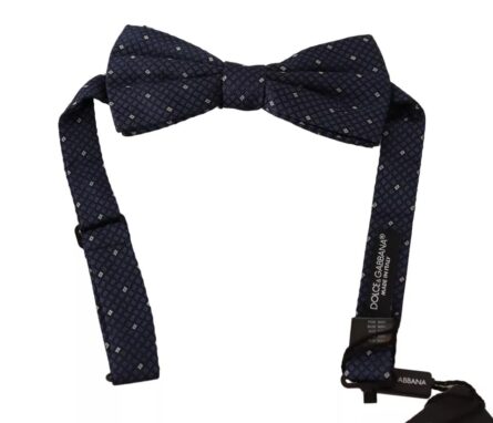 Blue Patterned Silk Adjustable Neck Bow Tie Men - Image 4