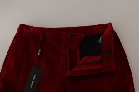 Red Corduroy Cotton Cargo Skinny Pants - Image 6
