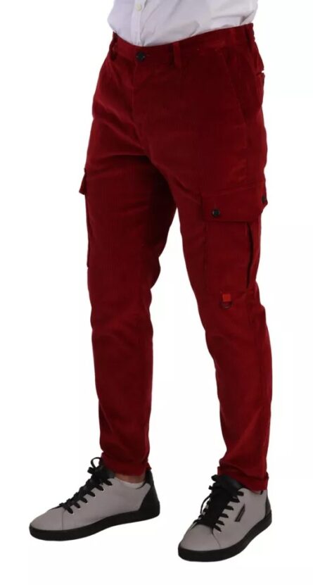 Red Corduroy Cotton Cargo Skinny Pants - Image 7