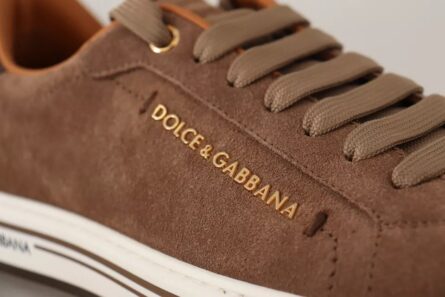 Brown Suede Logo Low Top Sneakers Men Shoes - Image 4