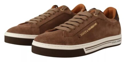 Brown Suede Logo Low Top Sneakers Men Shoes - Image 5