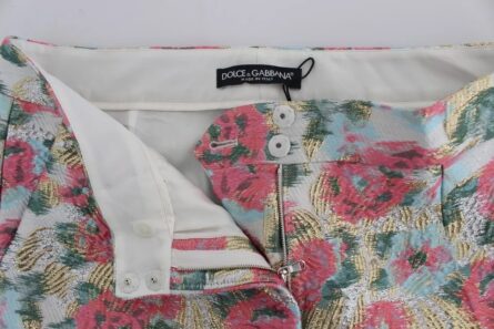 White Pink Floral Brocade Pants - Image 3