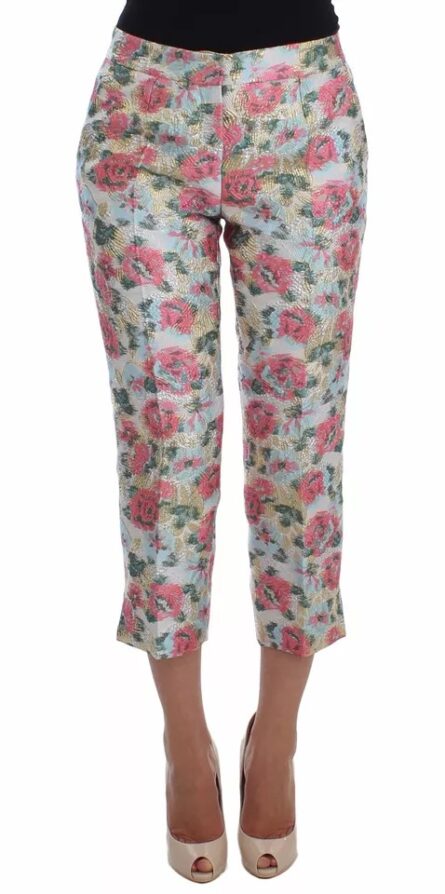White Pink Floral Brocade Pants - Image 6