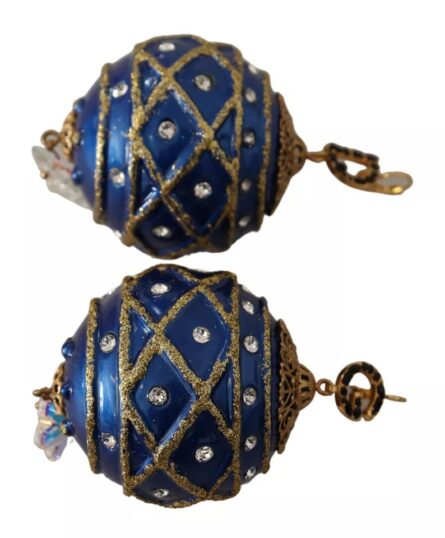 Gold Brass Blue Christmas Ball Crystal Hook Jewelry Earrings - Image 2