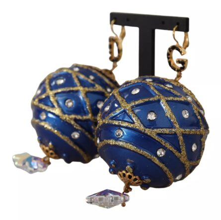 Gold Brass Blue Christmas Ball Crystal Hook Jewelry Earrings - Image 5