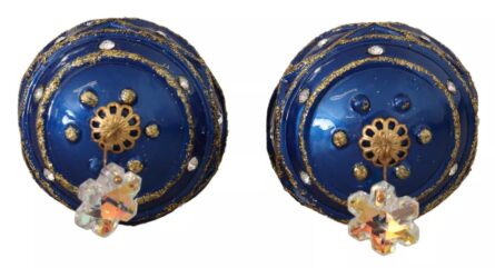 Gold Brass Blue Christmas Ball Crystal Hook Jewelry Earrings - Image 6