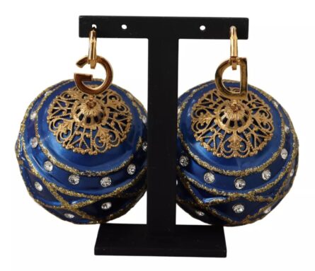 Gold Brass Blue Christmas Ball Crystal Hook Jewelry Earrings - Image 7