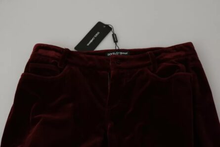 Bordeaux Velvet Stretch Slim Fit Pants - Image 5