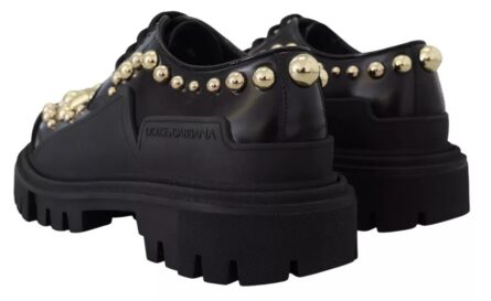 Black Leather Trekking Derby Embellished Shoes - Image 5
