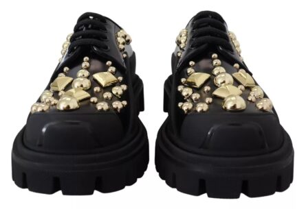 Black Leather Trekking Derby Embellished Shoes - Image 6