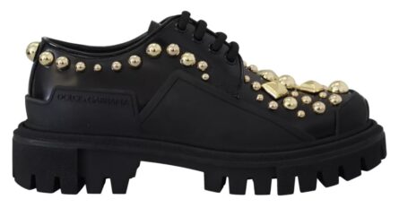 Black Leather Trekking Derby Embellished Shoes - Image 8