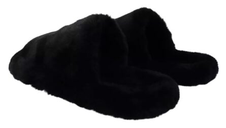 Black Polyester Faux Fur Mens Flats Sandals Shoes - Image 5