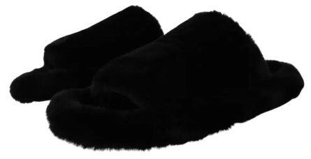 Black Polyester Faux Fur Mens Flats Sandals Shoes - Image 6