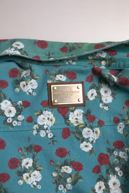 Blue Floral Cotton Button Down Denim Shirt - Image 3