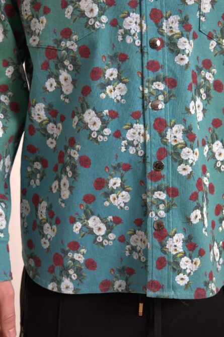 Blue Floral Cotton Button Down Denim Shirt - Image 4