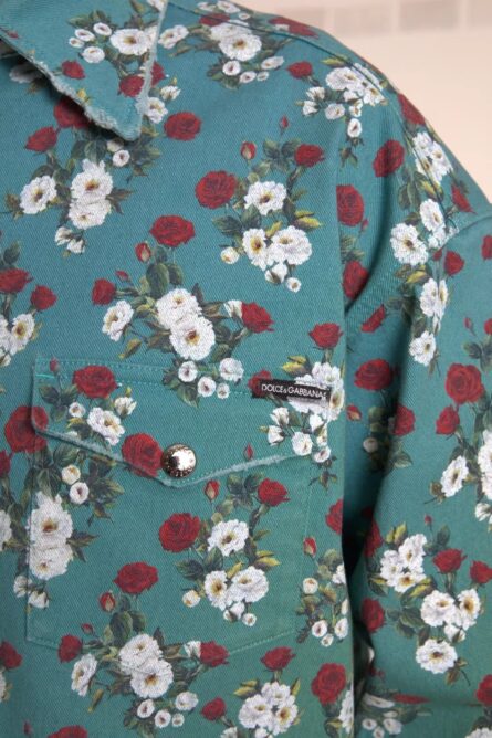 Blue Floral Cotton Button Down Denim Shirt - Image 5