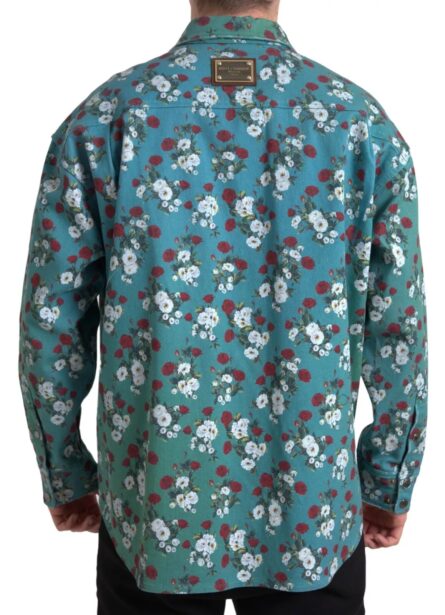 Blue Floral Cotton Button Down Denim Shirt - Image 8