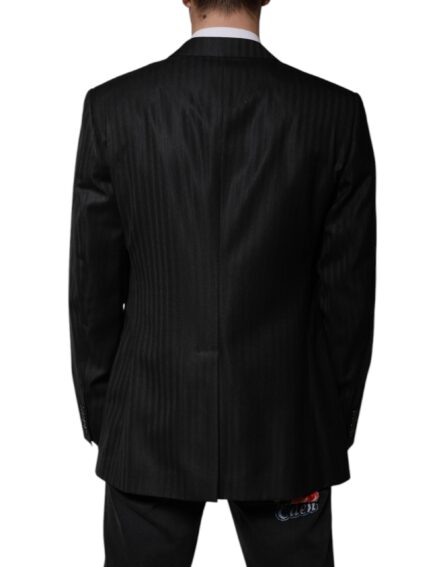 Black Stripe Wool Single Breasted Blazer - Image 4