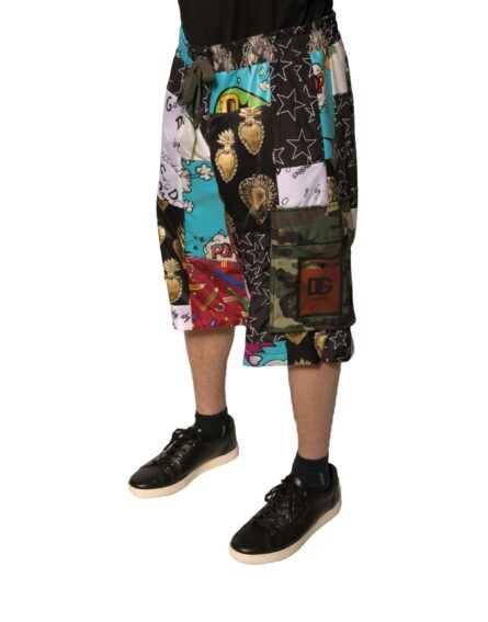 Multicolor Patchwork Cargo Bermuda Shorts - Image 3