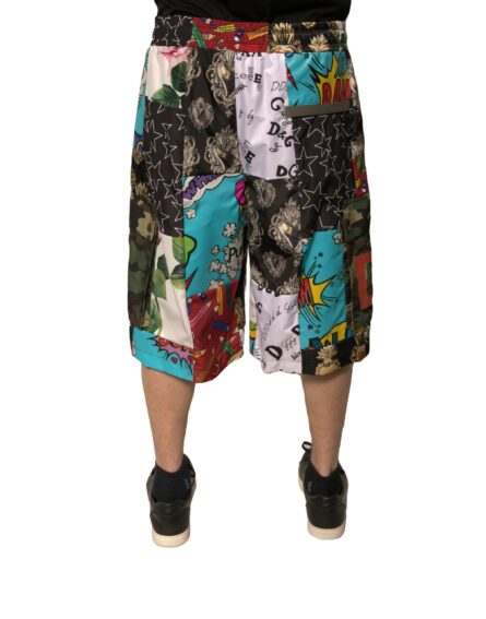 Multicolor Patchwork Cargo Bermuda Shorts - Image 4