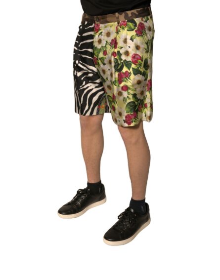 Multicolor Patchwork Silk Men Chino Shorts - Image 3