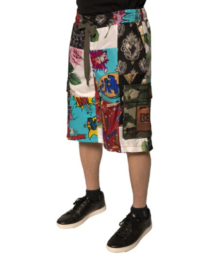Multicolor Patchwork Cargo Bermuda Shorts - Image 3