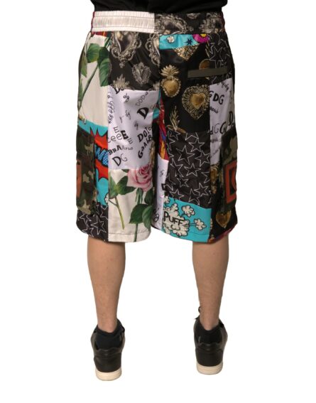 Multicolor Patchwork Cargo Bermuda Shorts - Image 4